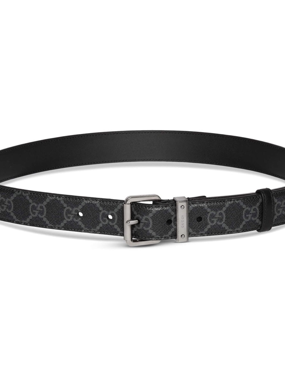 Gucci Men's Black GG Supreme Belt with Silver Buckle